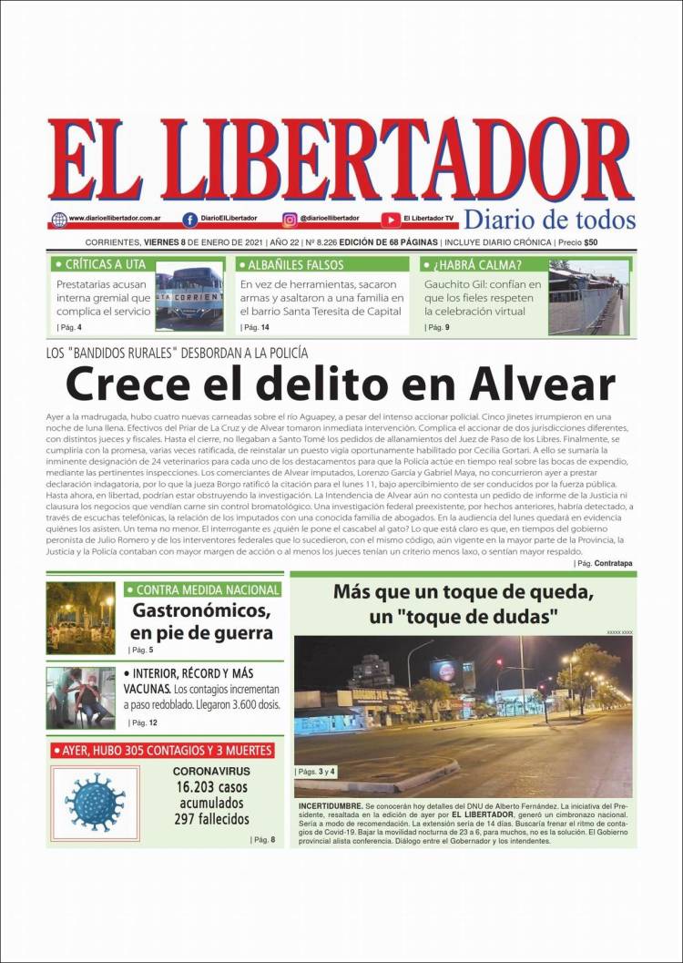 Portada de Diario El Libertador (Argentina)