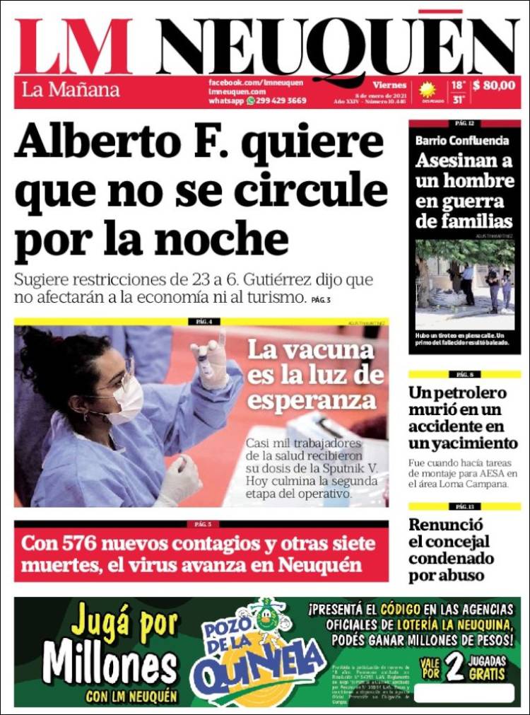 Portada de La Mañanade Neuquén (Argentina)