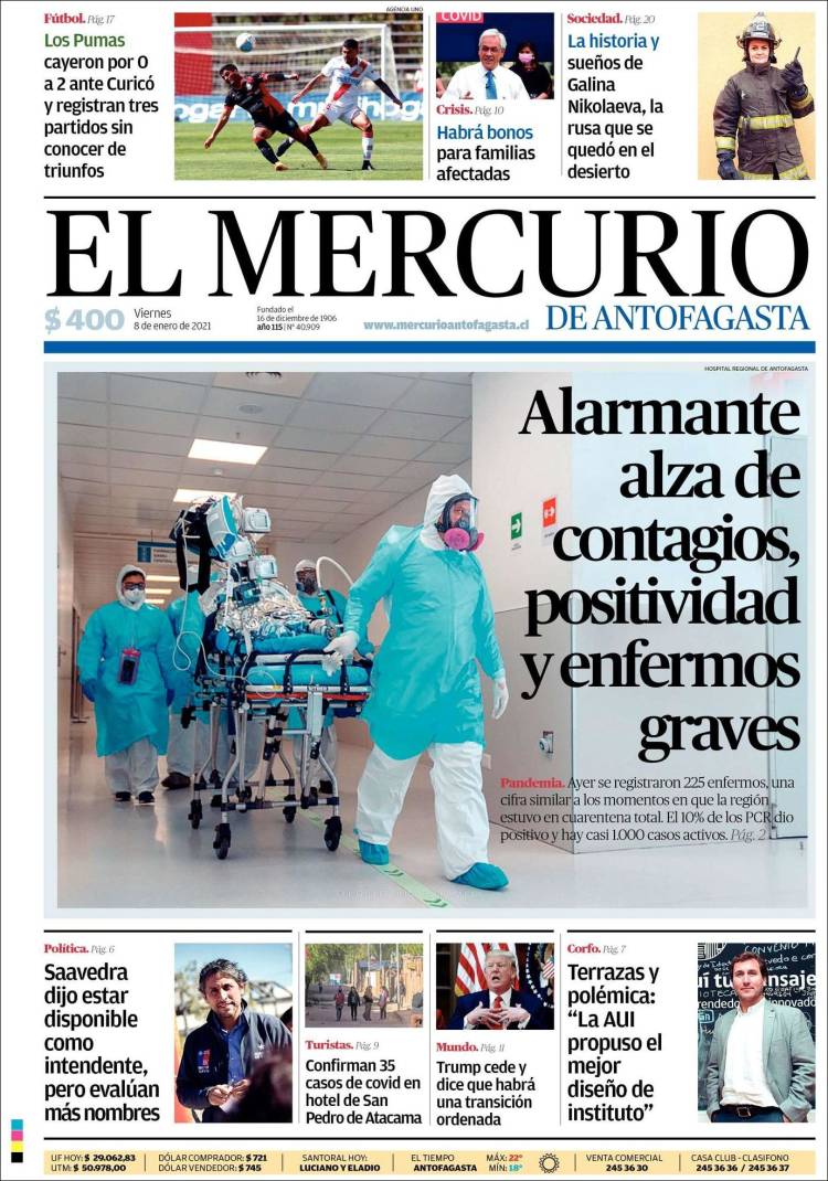 Portada de El Mercurio de Antofagasta (Chile)