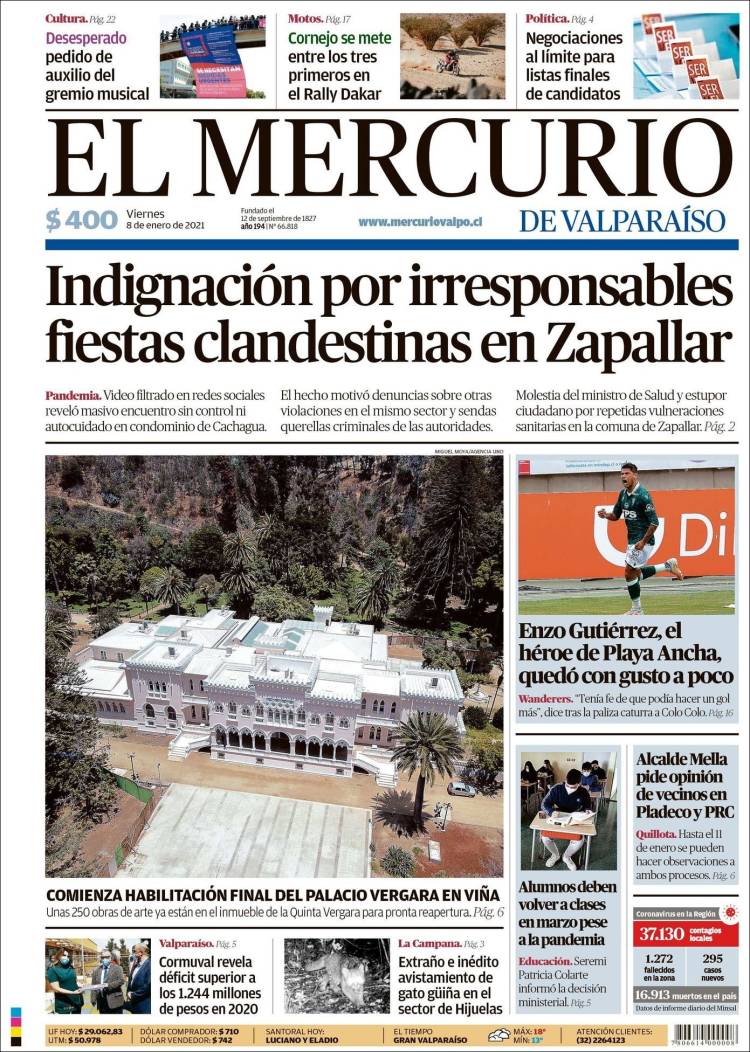 Portada de Mercurio de Valparaiso (Chile)