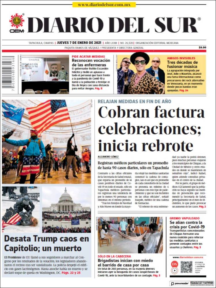 Portada de El Diario del Sur (México)