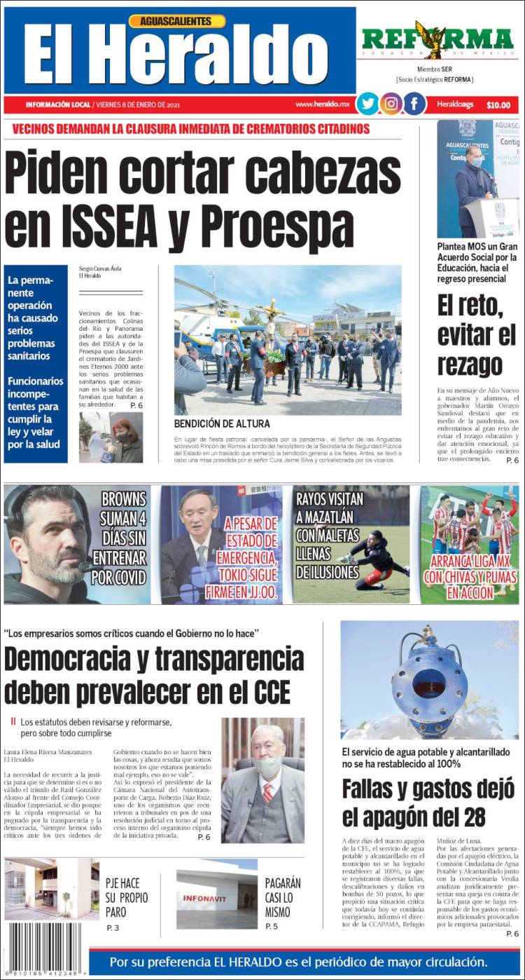 Portada de El Heraldo de Aguascalientes (México)