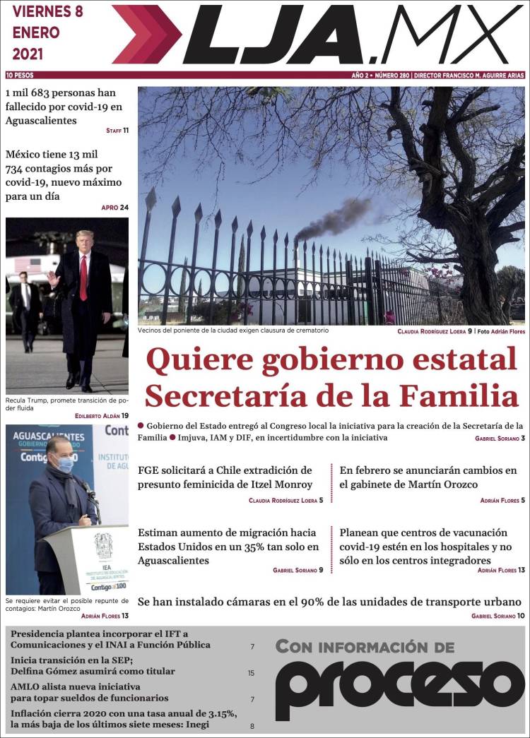 Portada de La Jornada de Aguascalientes (México)