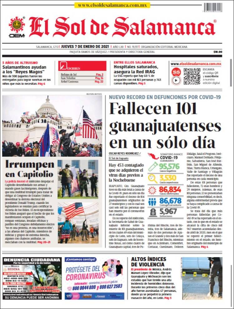 Portada de El Sol de Salamanca (México)