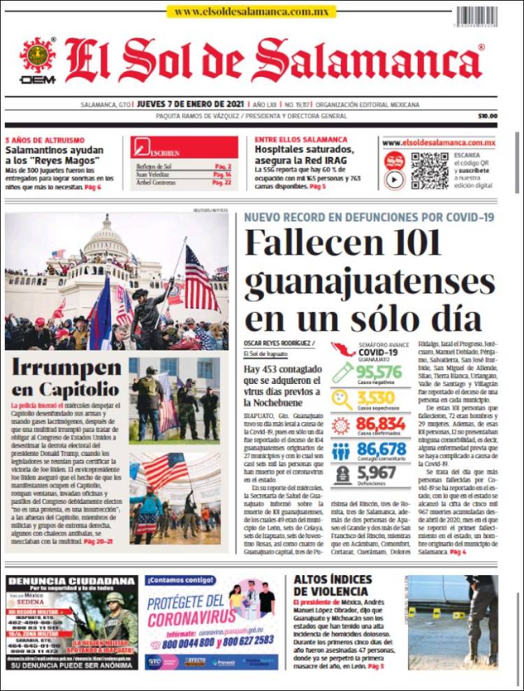 Portada de El Sol de Salamanca (México)