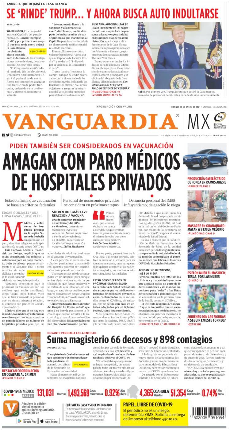 Portada de Vanguardia (México)