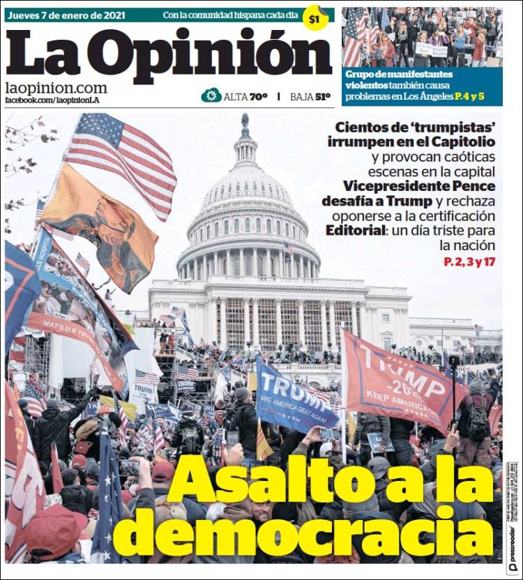 Portada de La Opinión (USA)