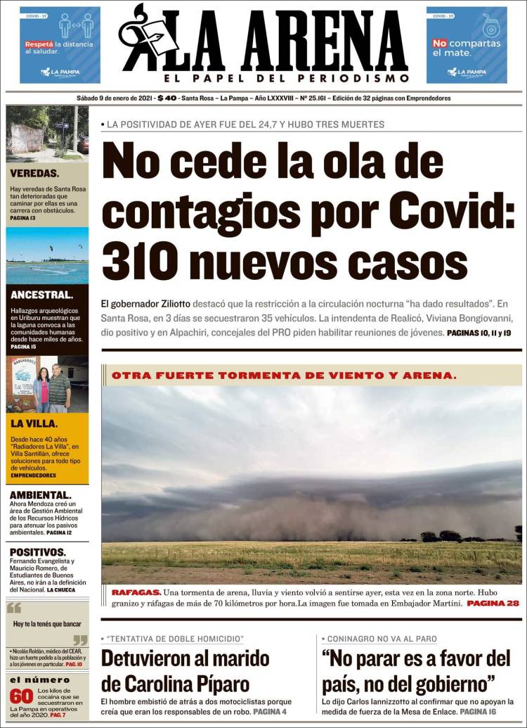 Portada de Diario La Arena (Argentina)