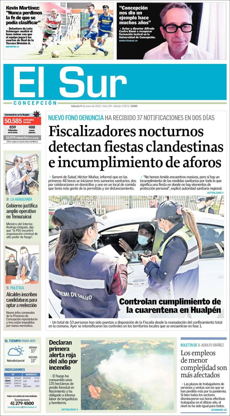 Portada de El Sur (Chile)