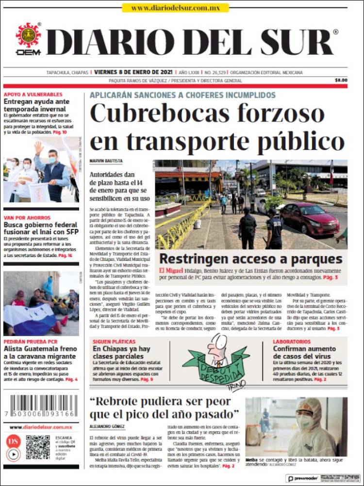 Portada de El Diario del Sur (Mexico)