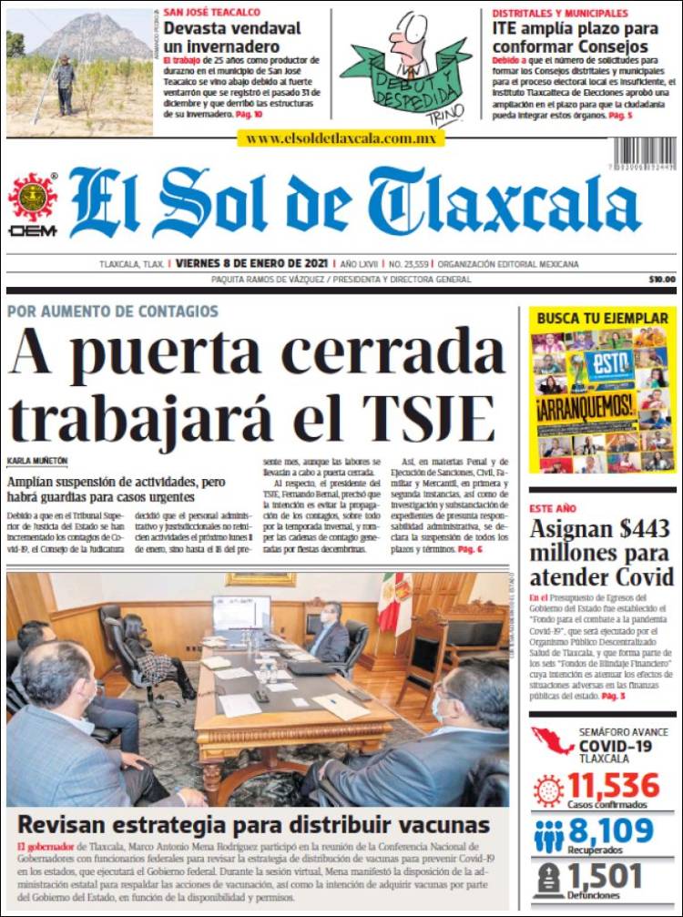 Portada de El Sol de Tlaxcala (México)