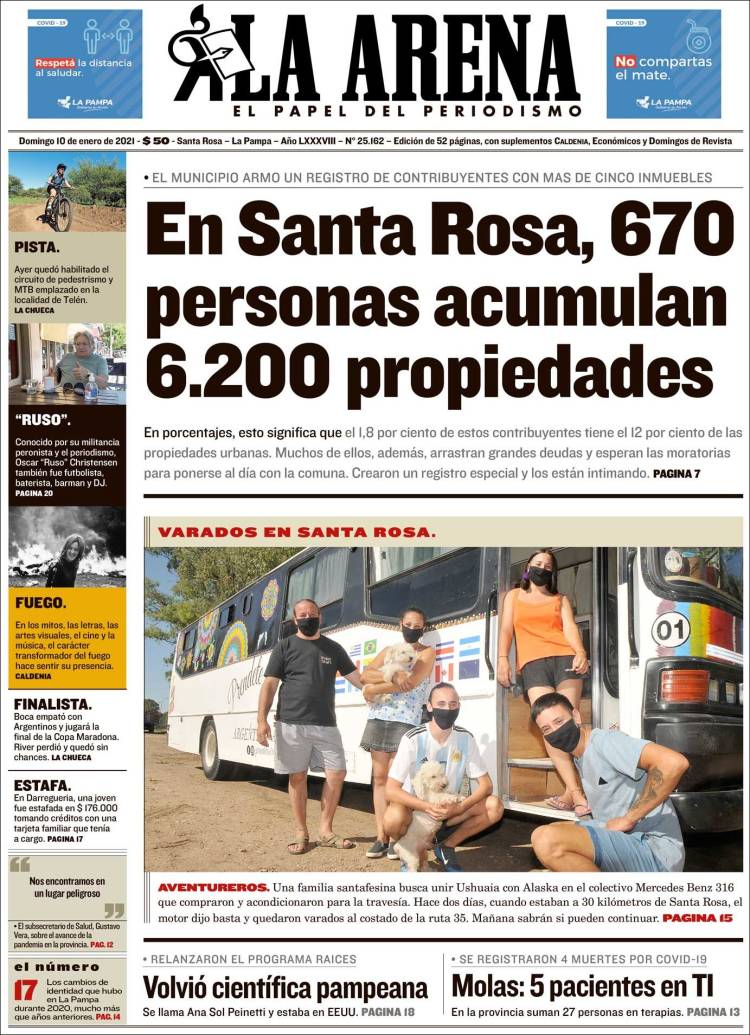 Portada de Diario La Arena (Argentina)