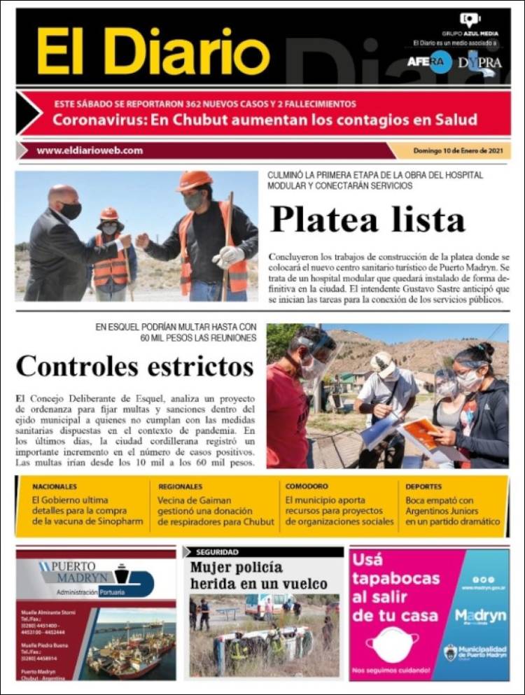 Portada de El Diario de Madryn (Argentina)