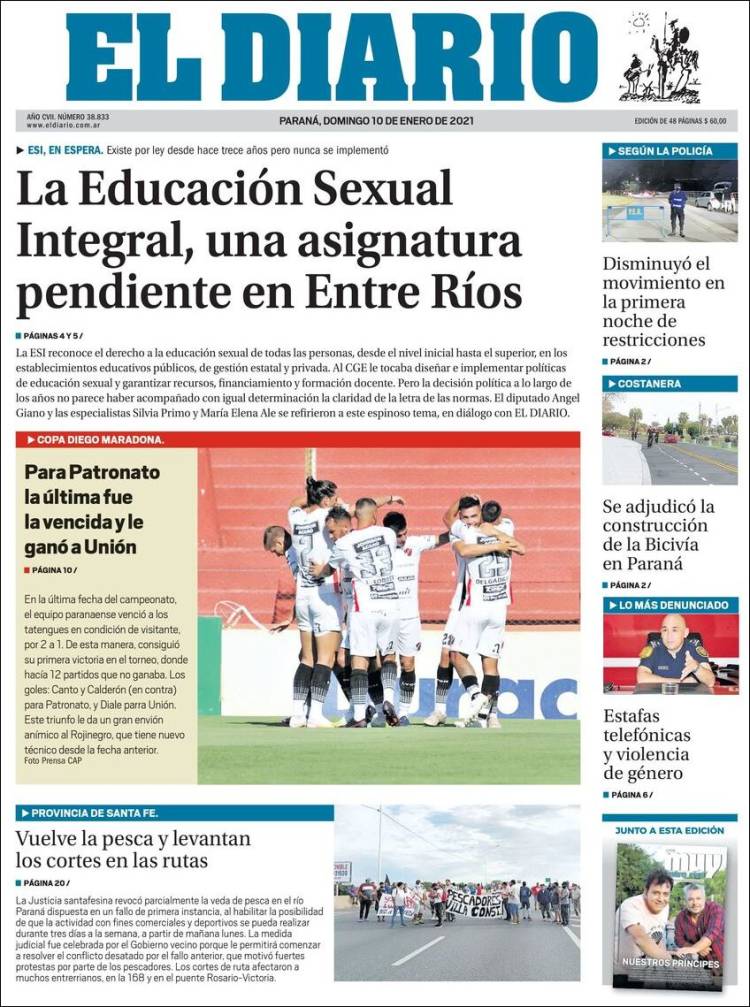 Portada de El Diario de Paraná (Argentina)