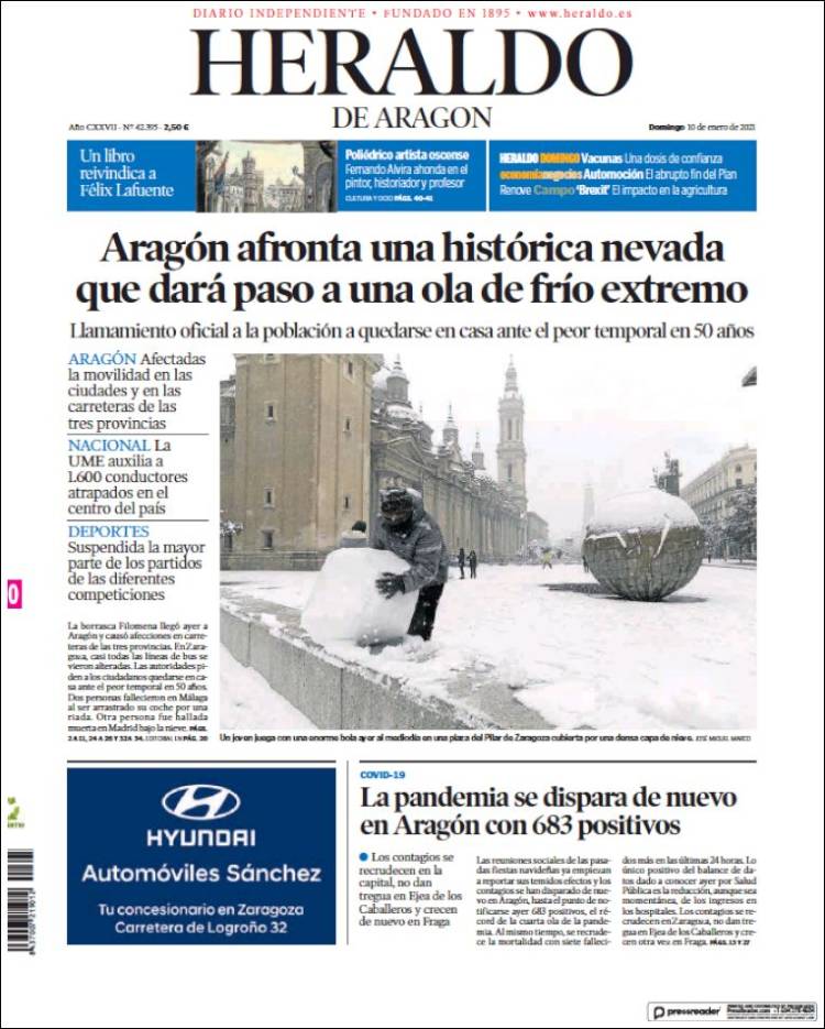 Portada de Heraldo de Aragón (España)