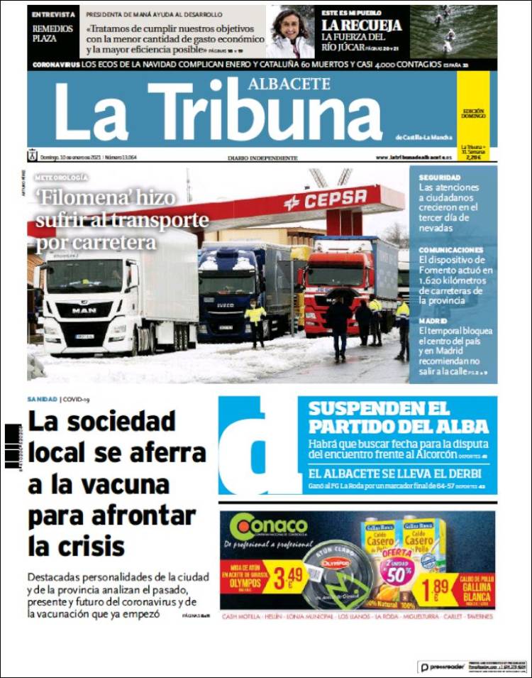 Portada de La Tribuna de Albacete (España)