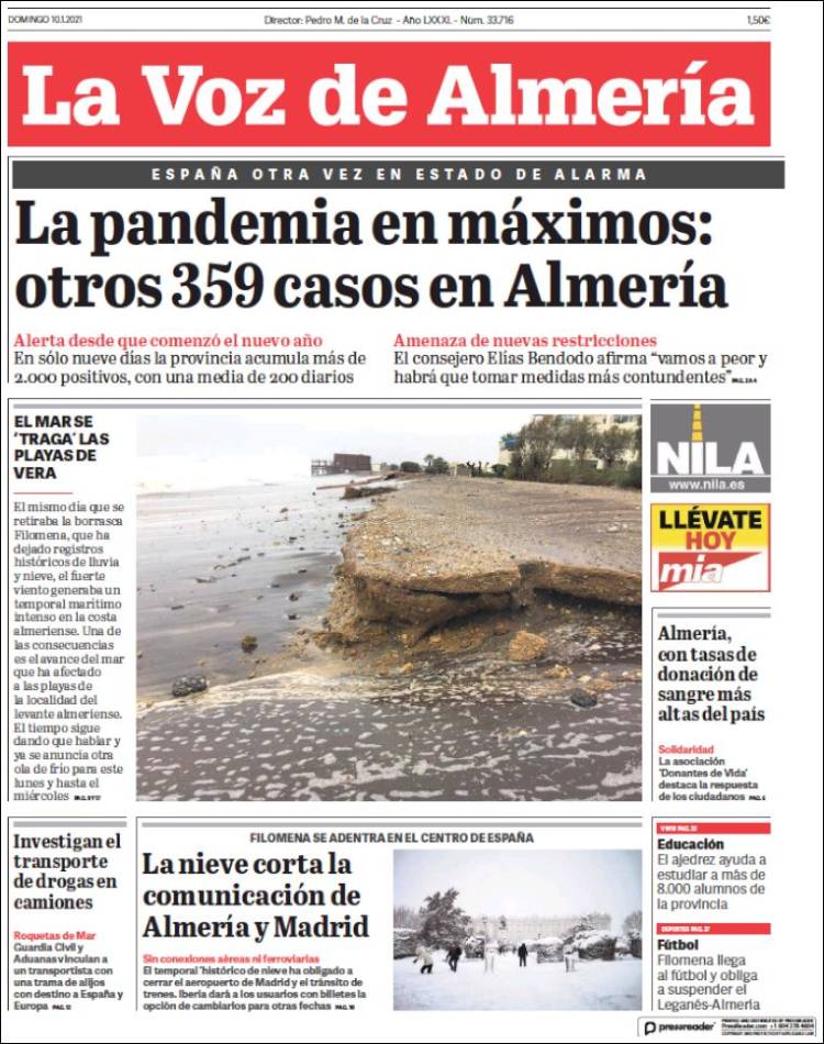 Portada de La Voz de Almería (España)