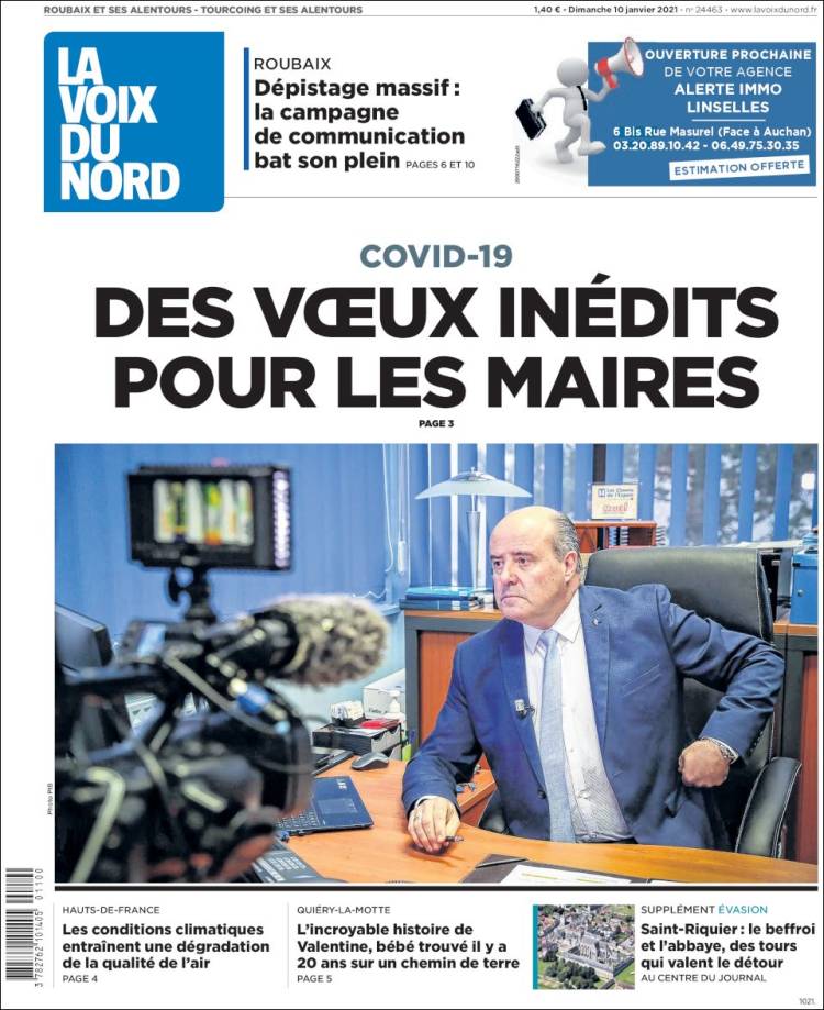 Portada de La Voix du Nord (Francia)