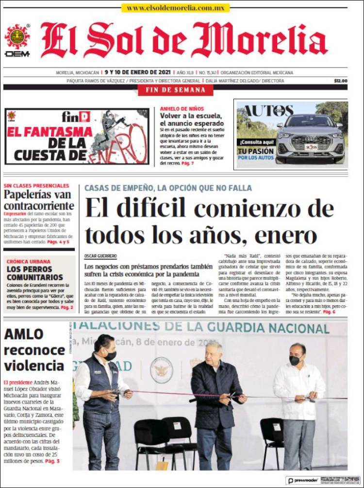 Portada de El Sol de Morelia (México)