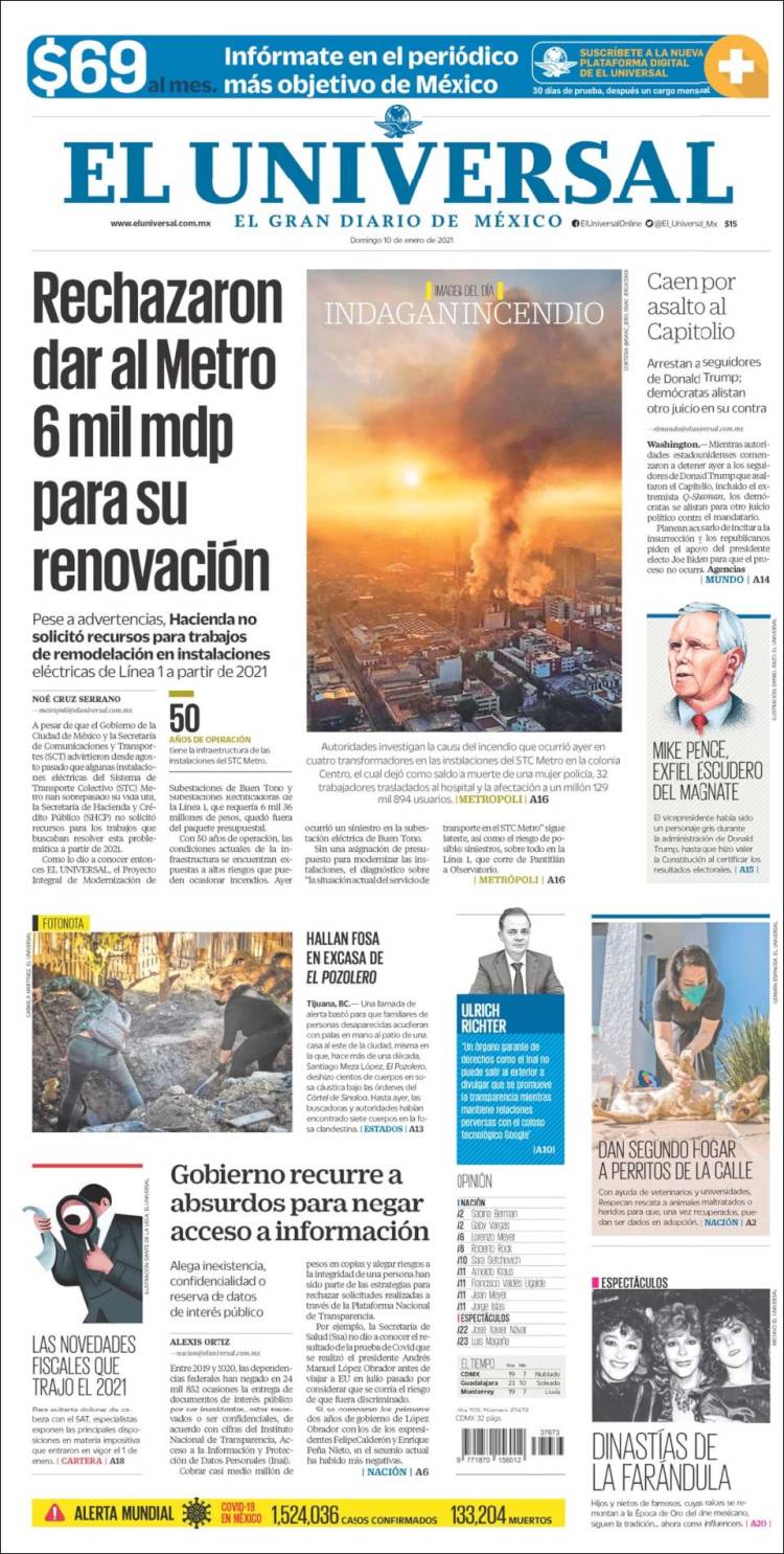 Portada de El Universal (México)