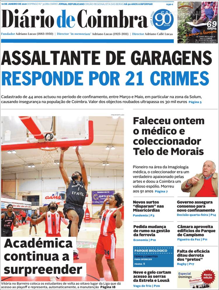 Portada de Diário de Coimbra (Portugal)