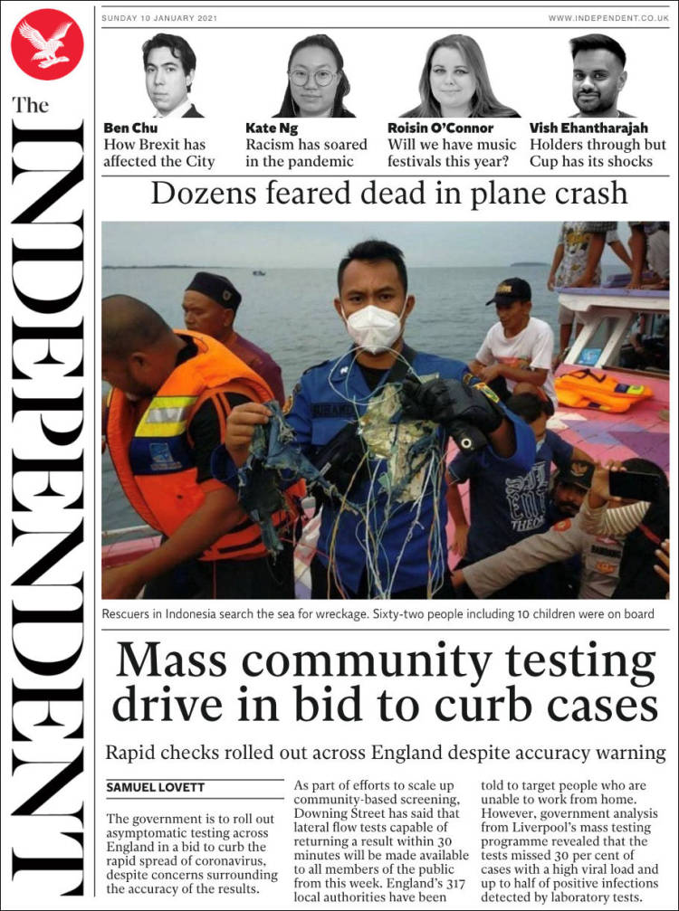 Portada de The Independent (Reino Unido)