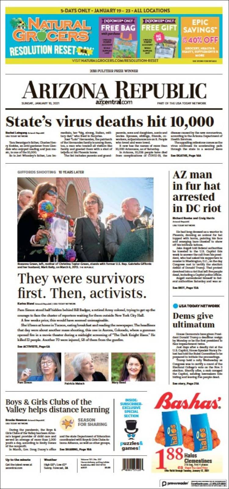 Portada de Arizona Republic News (USA)