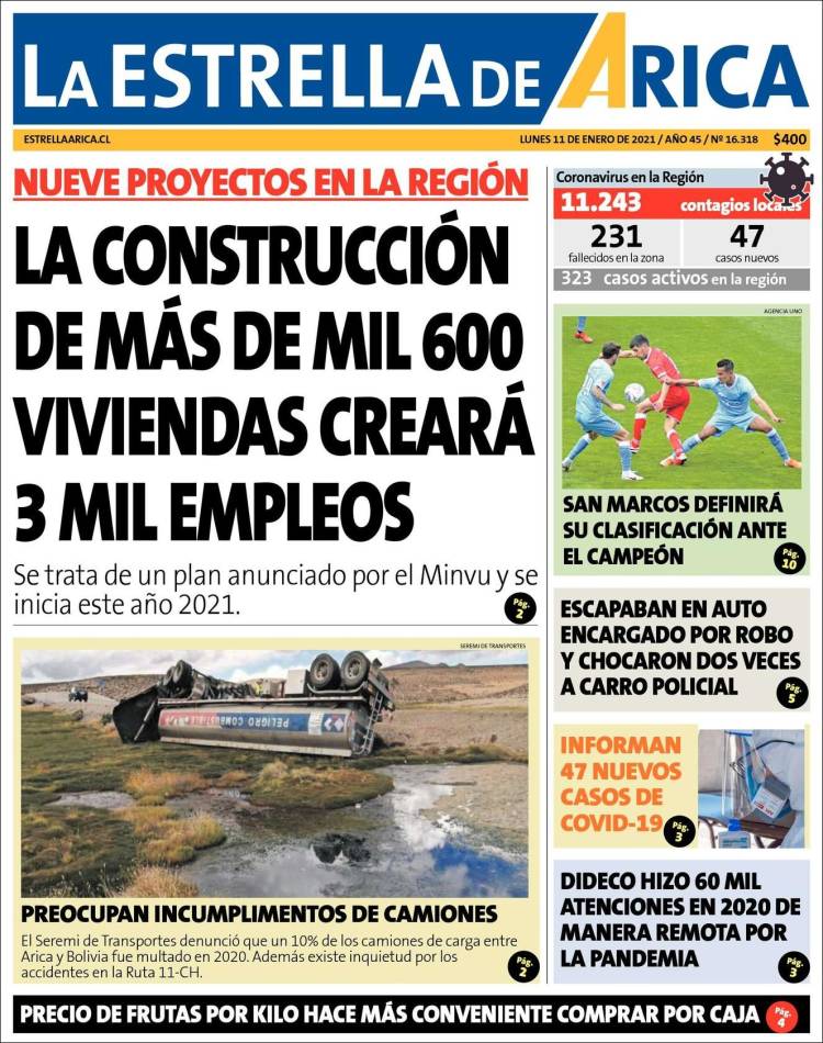 Portada de La Estrella de Arica (Chile)