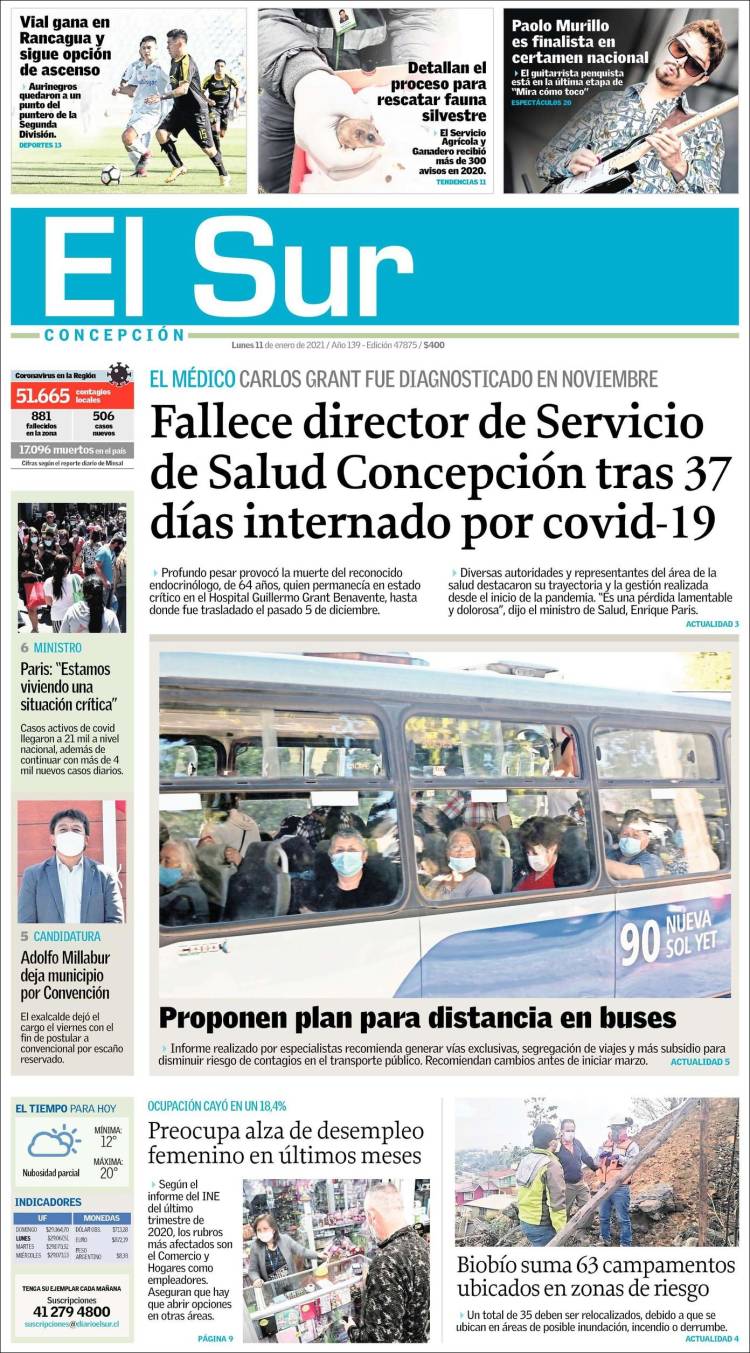 Portada de El Sur (Chile)