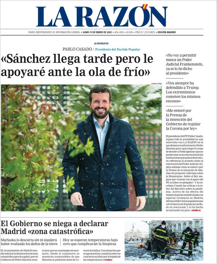 Portada de La Razón (España)