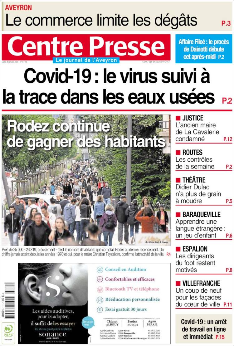 Portada de Centre Presse (Francia)