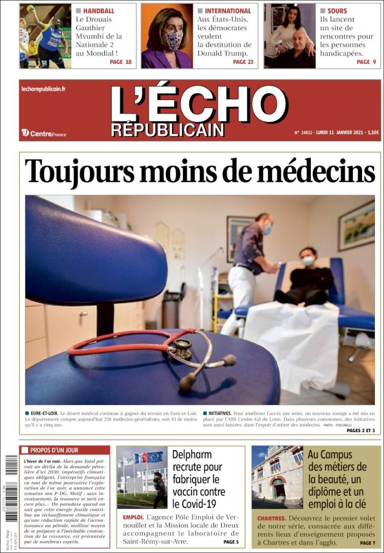 Portada de L'Echo Républicain (Francia)