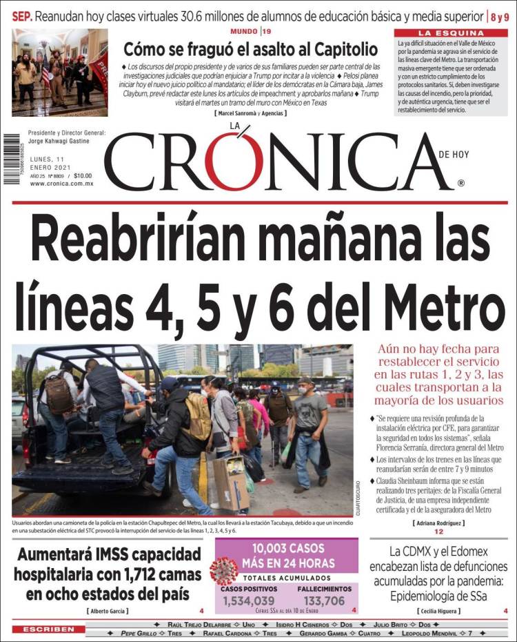 Portada de La Crónica de Hoy (México)