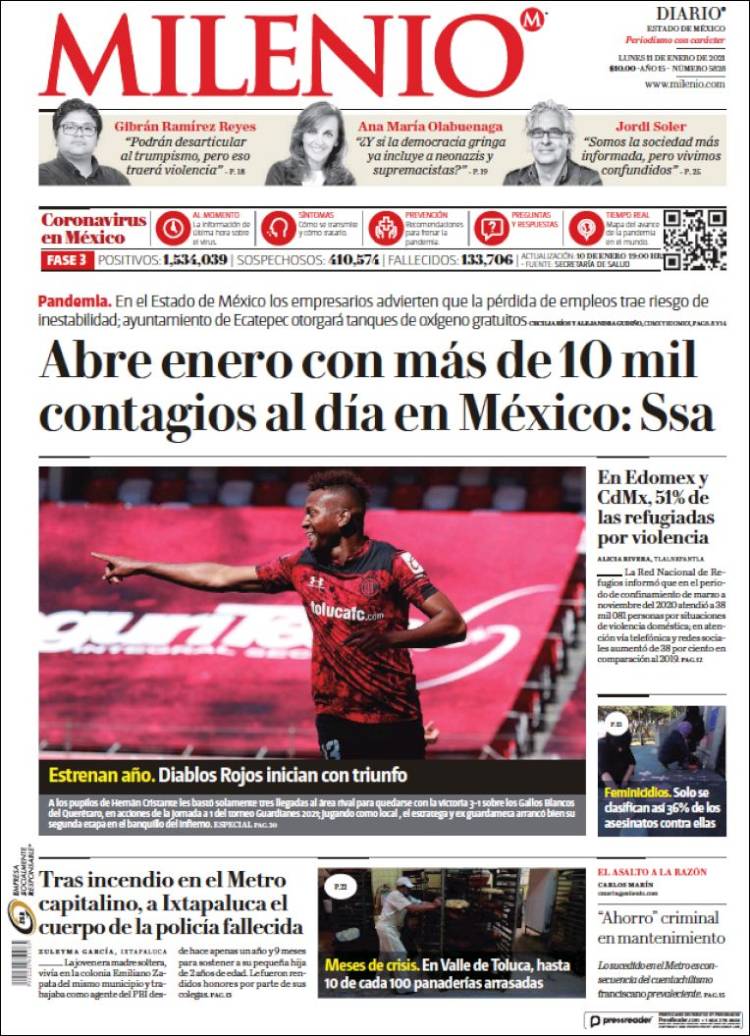 Portada de Milenio - Estado de México (México)