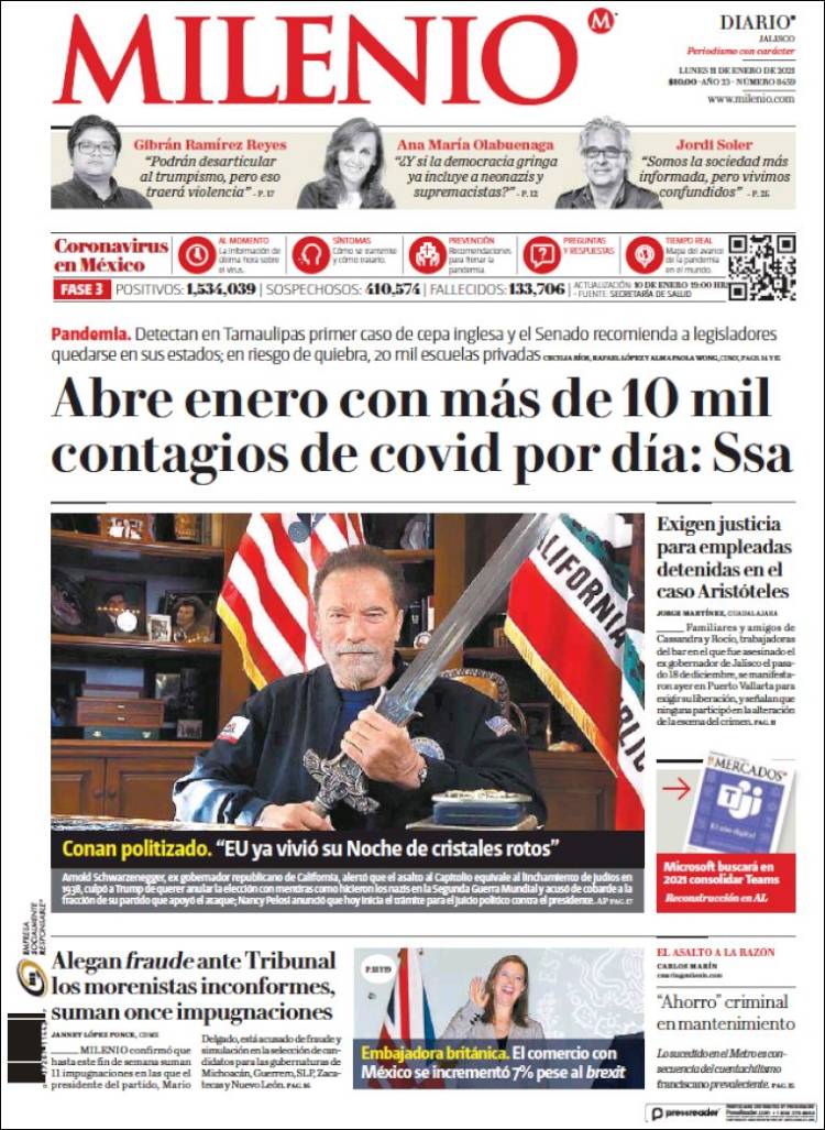 Portada de Milenio - Jalisco (México)