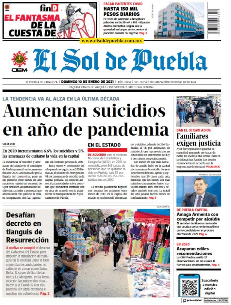 Portada de El Sol de Puebla (México)