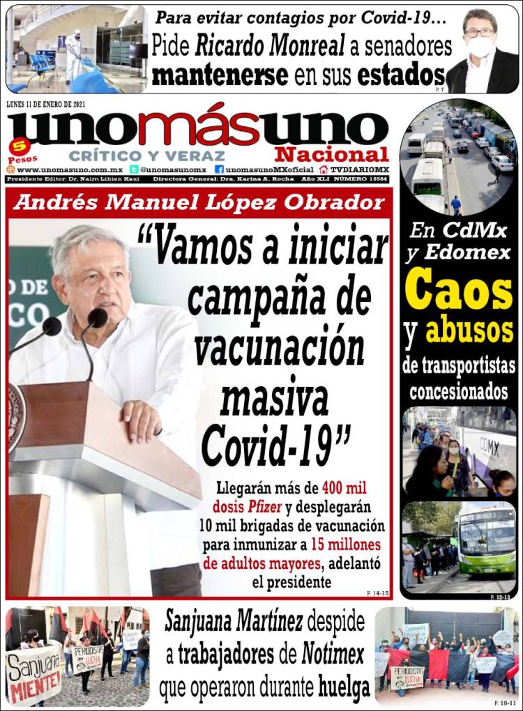 Portada de unomásuno (México)