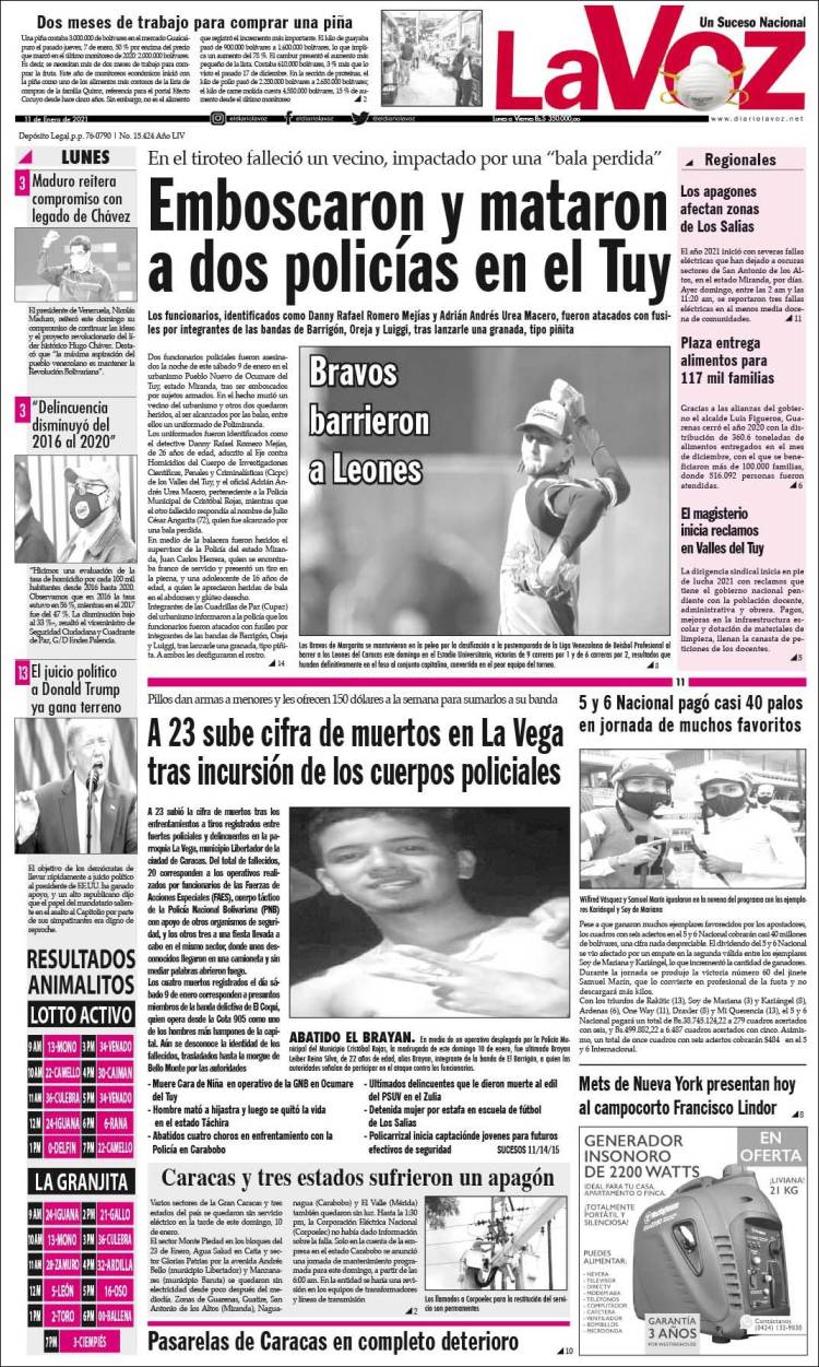 Portada de Diario La Voz (Venezuela)