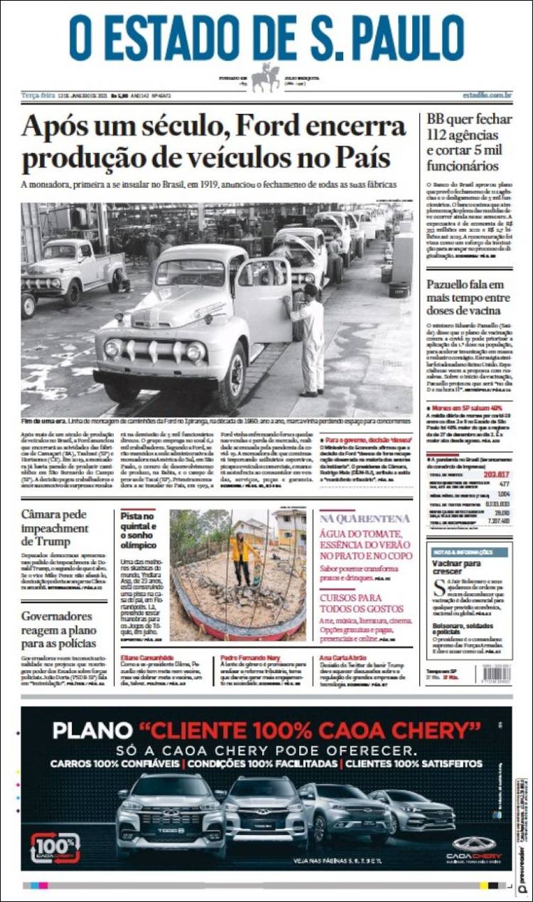 Portada de O Estado de São Paulo (Brasil)