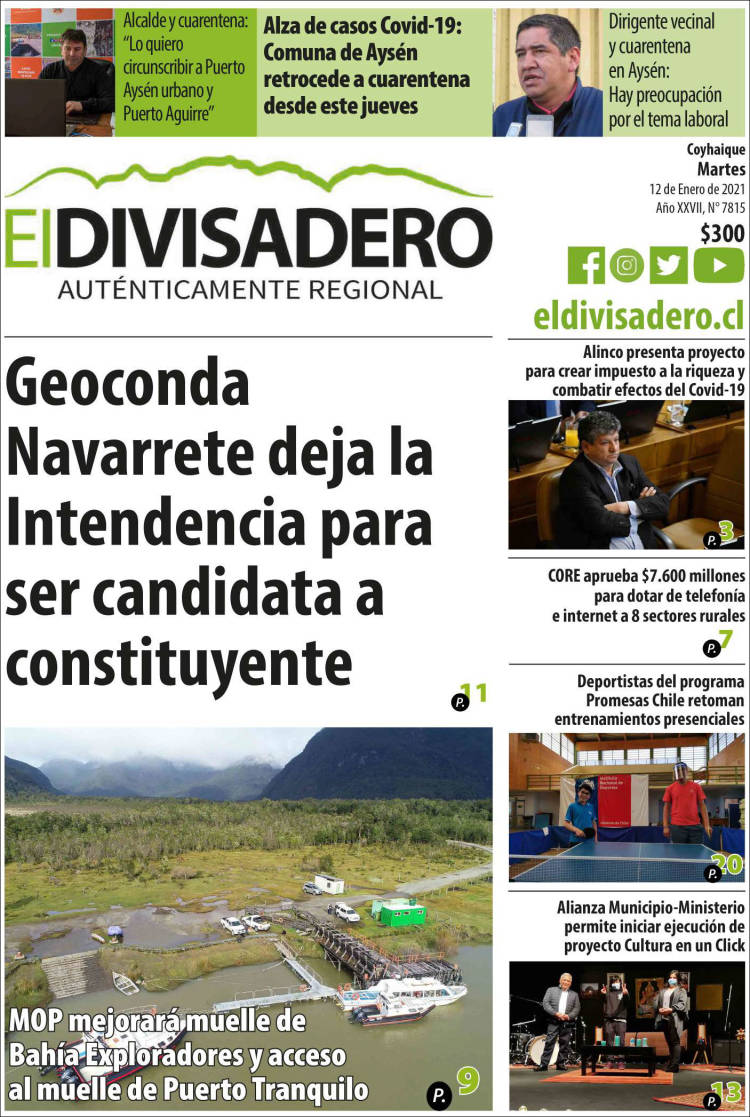 Portada de Diario El Divisadero (Chile)