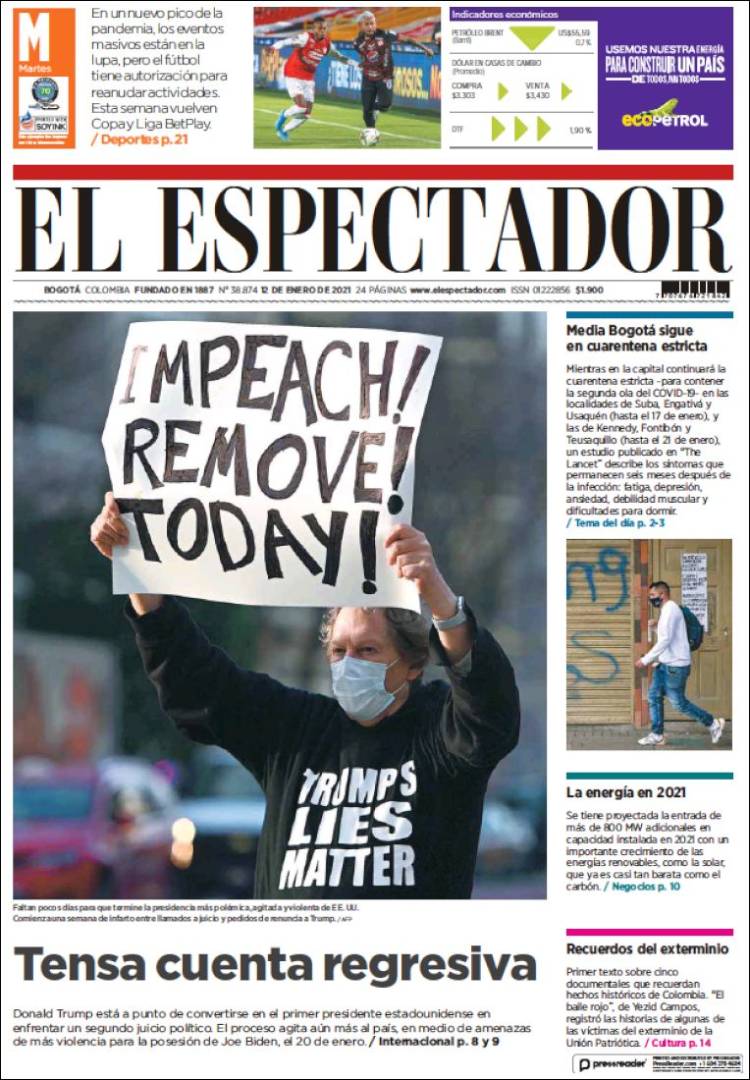 Portada de El Espectador (Colombie)