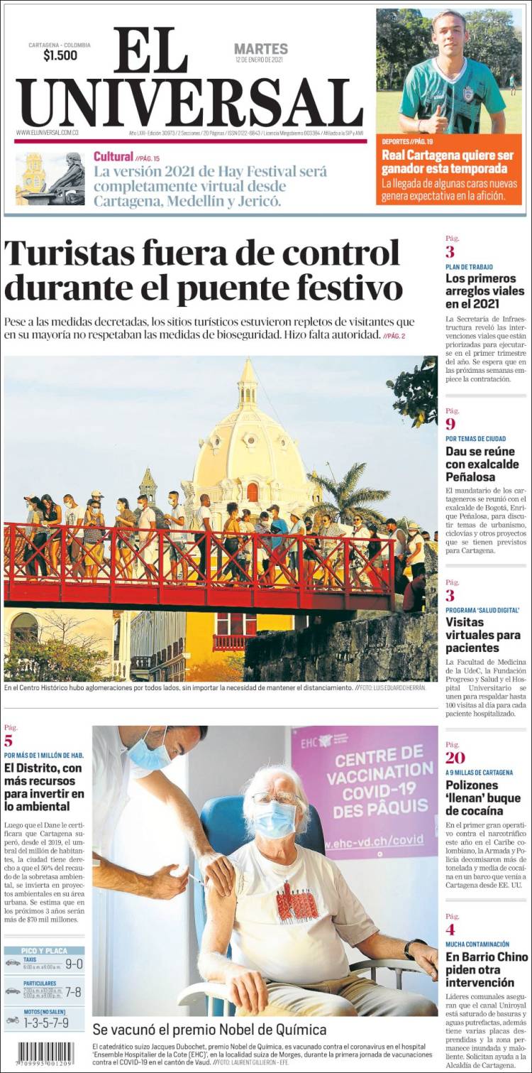 Portada de El Universal (Colombia)