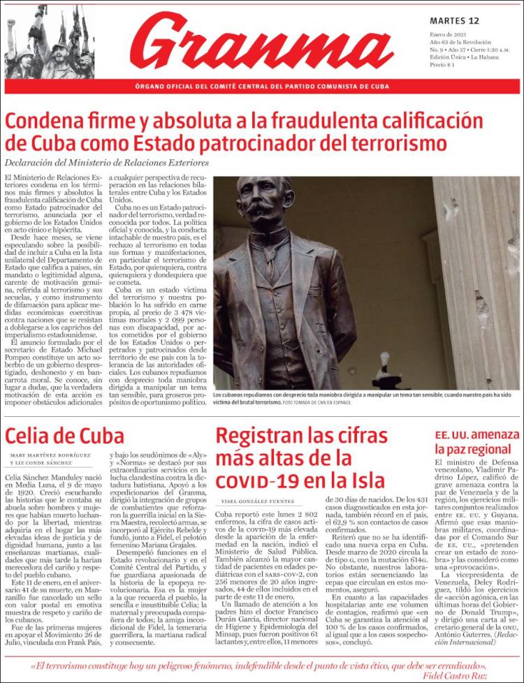 Portada de Granma (Cuba)