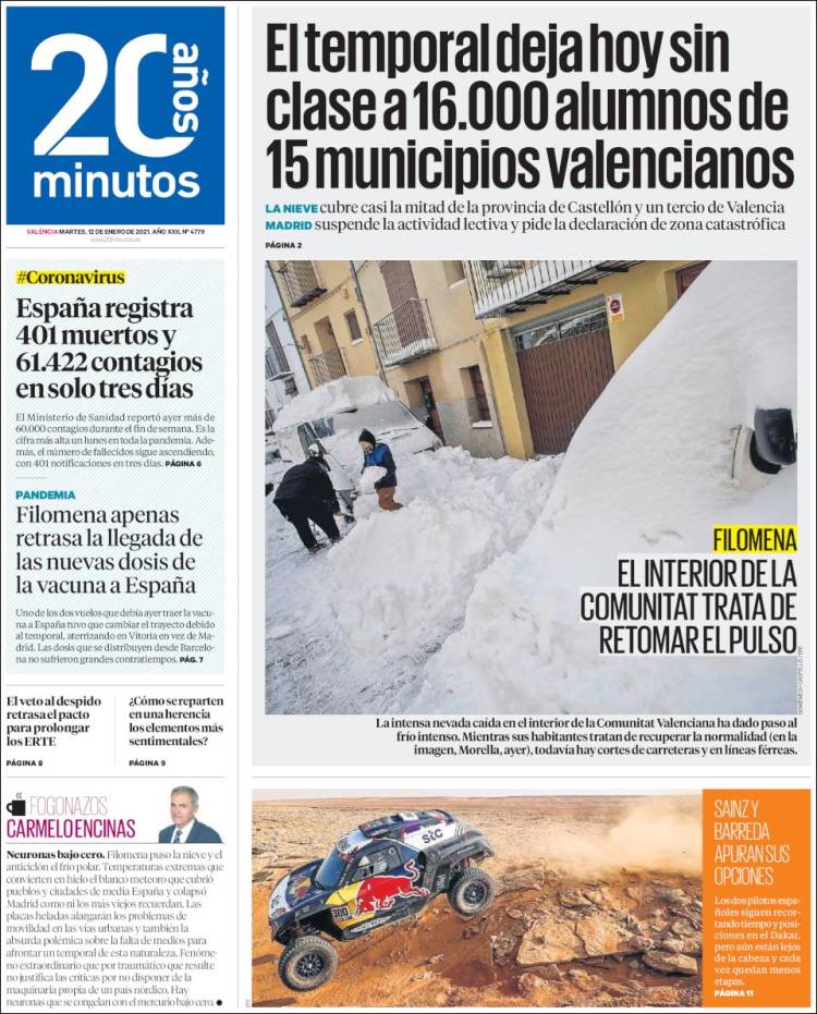 Portada de 20 Minutos - Valencia (España)