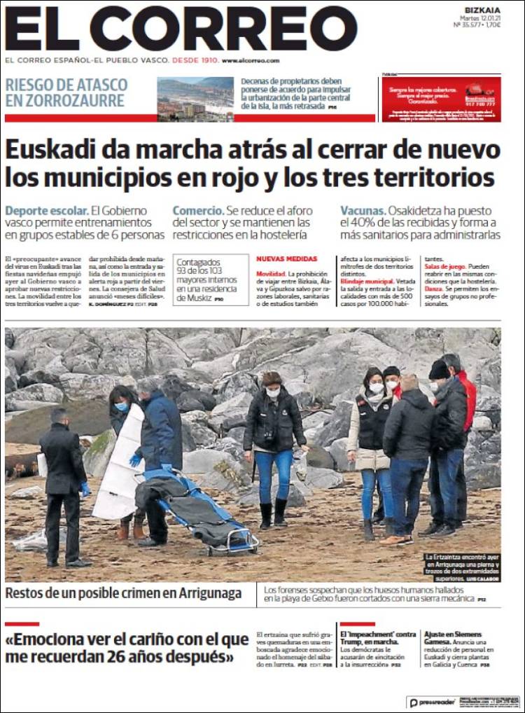 Portada de El Correo (Espagne)