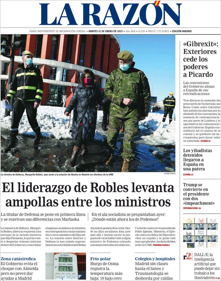 Portada de La Razón (Espagne)