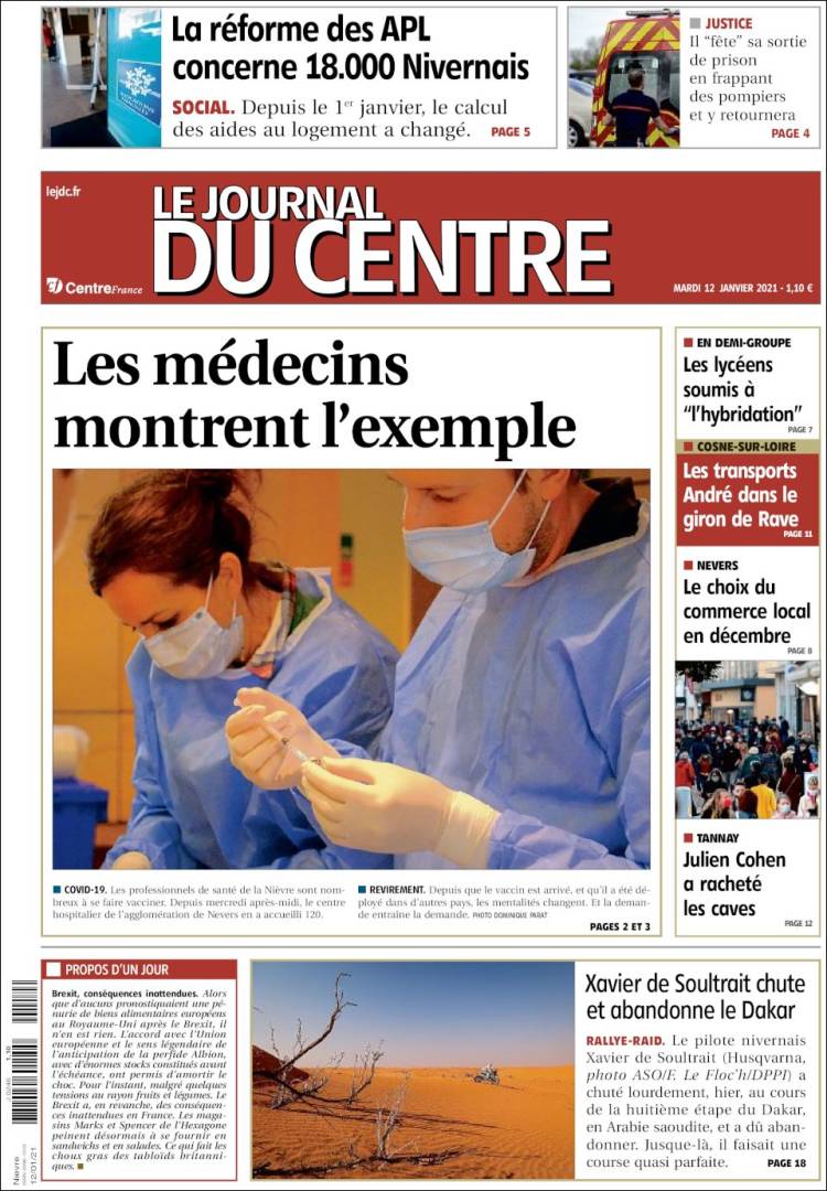 Portada de Le Journal du Centre (Francia)