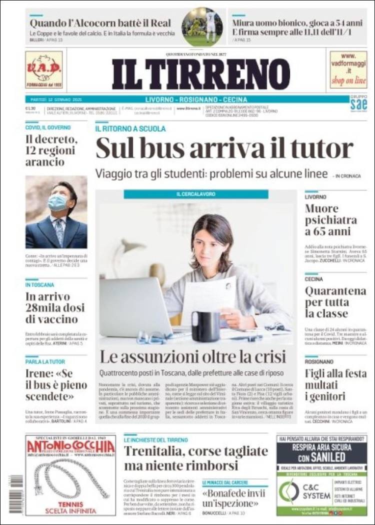 Portada de Il Tirreno (Italia)