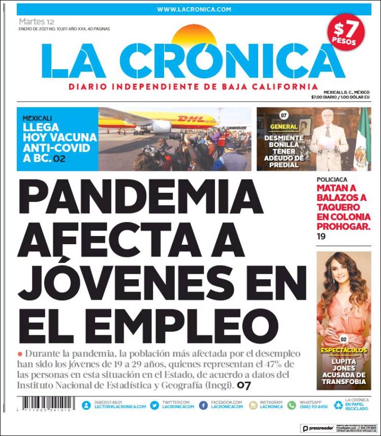 Portada de La Crónica de Baja California (Mexico)