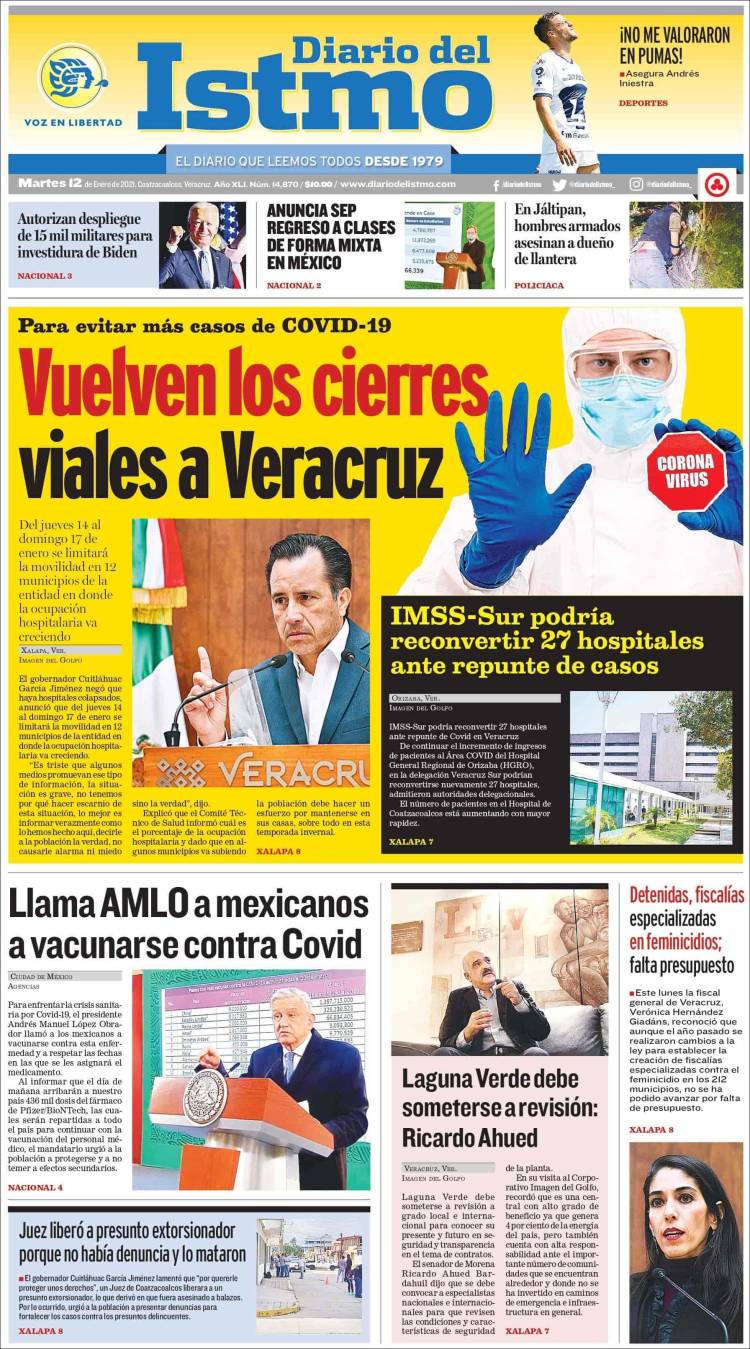 Portada de Diario del Istmo - Voz en Libertad (Mexico)